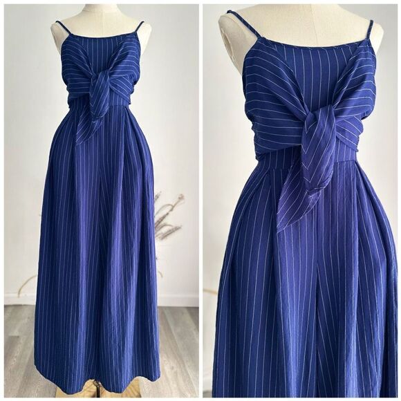 FLYING TOMATO Blue Pin Stripe Wide Leg Jumpsuit Romper XS - Picture 1 of 4